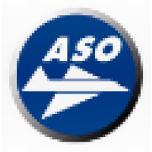 The ASO LLC logo features a blue stylized aircraft design symbolizing flight and business travel with a white outline