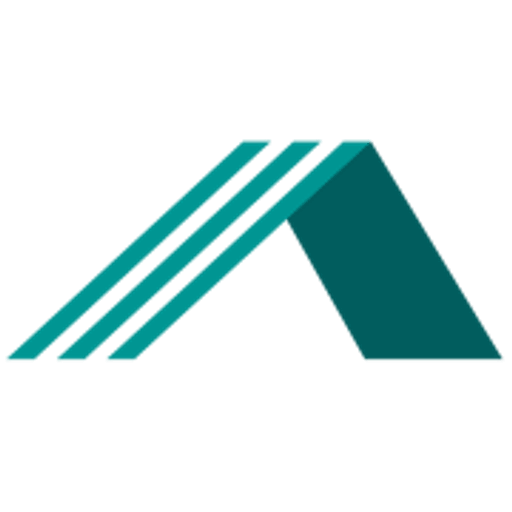 A dark teal logo featuring an upwardpointing triangle with three parallel horizontal lines representing aspiration and