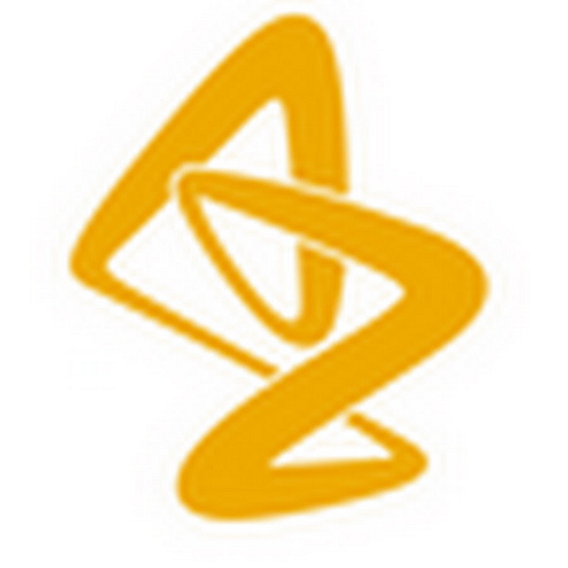 The AstraZeneca logo featuring a blue and white triangle represents the pharmaceutical companys brand identity
