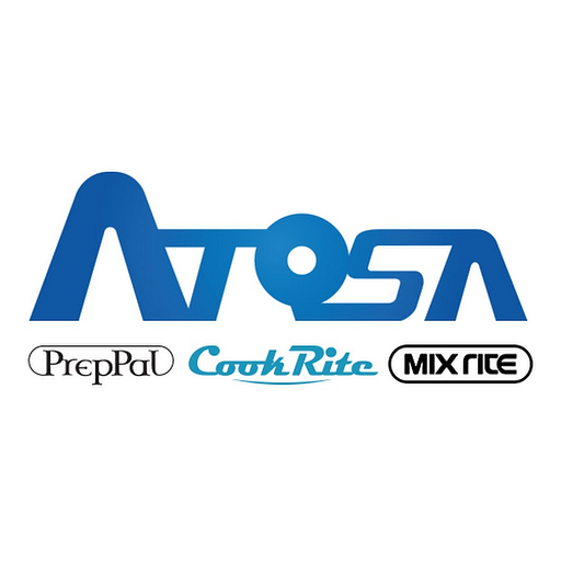 A white logo featuring the words Atosa in blue with the words USA Inc underneath