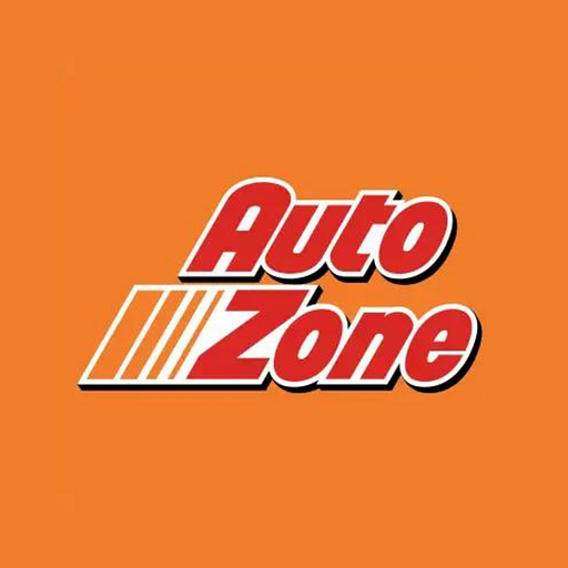 An Autozone distribution center logo displays a large warehouse building with trucks and a prominent blue and white color