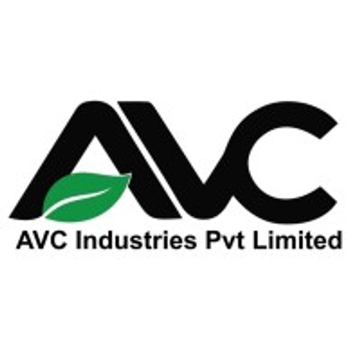 The avcindustriesinc logo features the company name in a bold font with a stylized leaf symbol prominently displayed