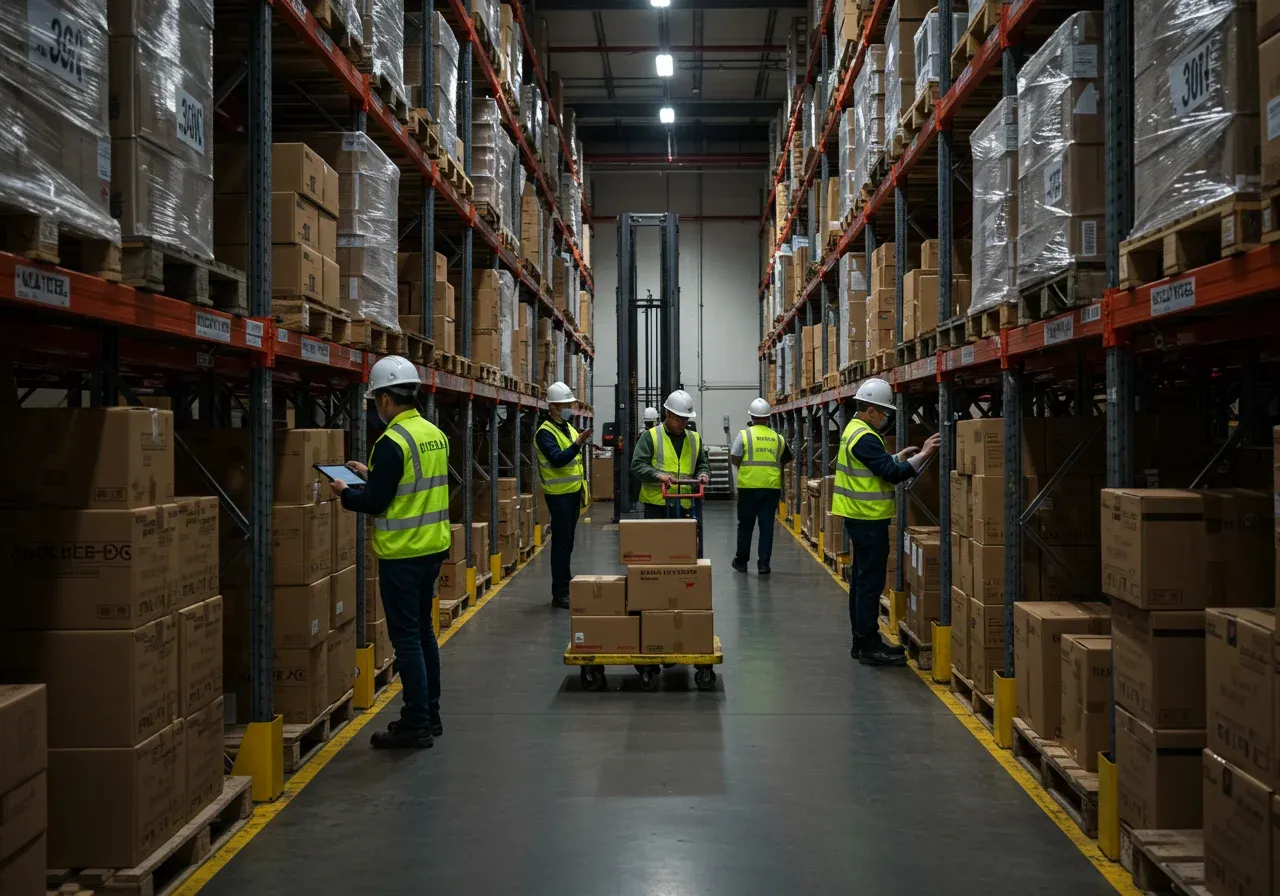 Warehouse workers utilizing batch picking technology