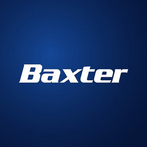 Baxter Healthcare Corporation logo featuring a blue shield with white text and a stylized medical symbol