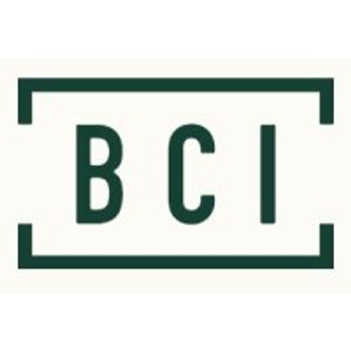 A BCI brands logo displays a minimalist design featuring a blue and white emblem with the company name