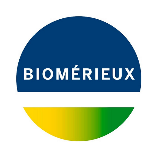 A white and green logo featuring the Biomerieux Inc name and a distinctive circular design representing the companys brand