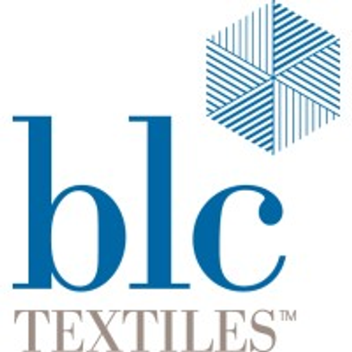 The blc textiles inc logo features a stylized blue graphic with interwoven lines representing fabric or threads