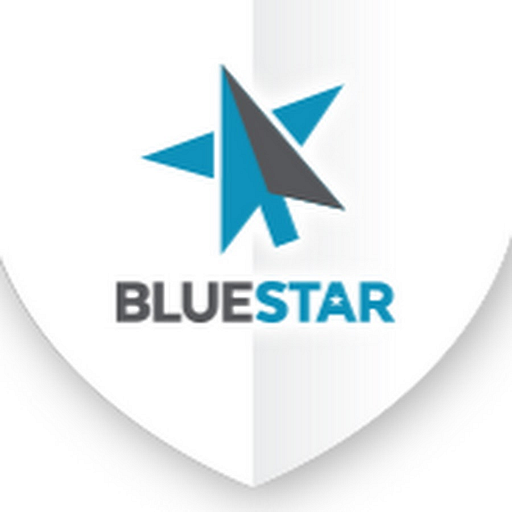 A white shield displays a blue star logo with a solid blue star against a white background