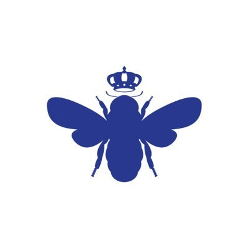 A stylized blue bee silhouette represents the brand logo with detailed wings and body outline for a modern design