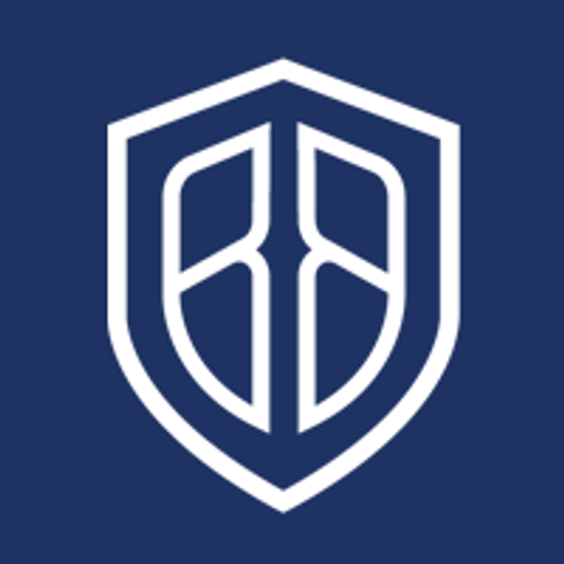 A stylized logo depicting a white border brokers emblem on a dark blue background featuring a shield shape