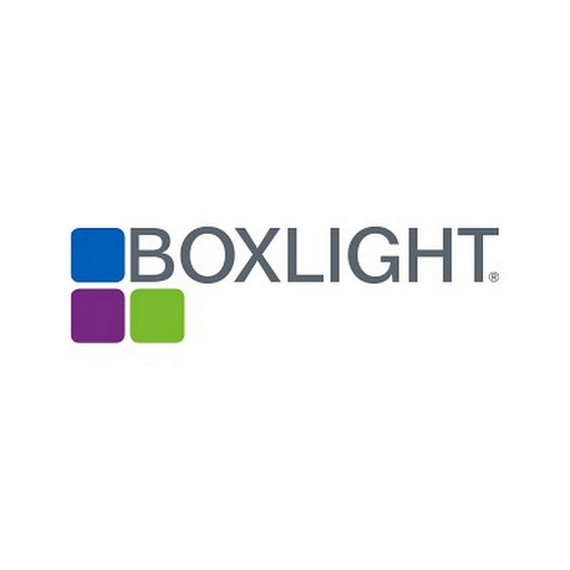 Boxlight Inc logo featuring a bright yellow square with a blue and green square inside