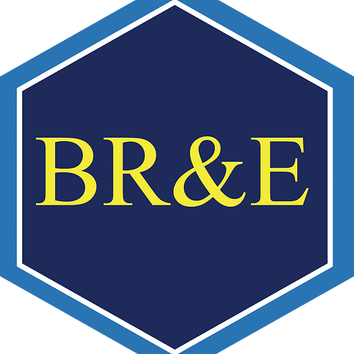 The BRE Industries logo depicts a stylized blue and white industrial gear rotating against a background of a gradient blue