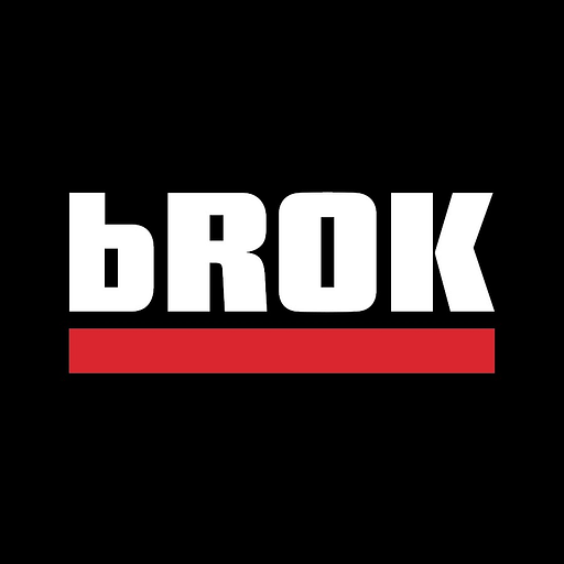 The brokproductsllc logo features a stylized red and white shield with the words brokproductsllc in white font