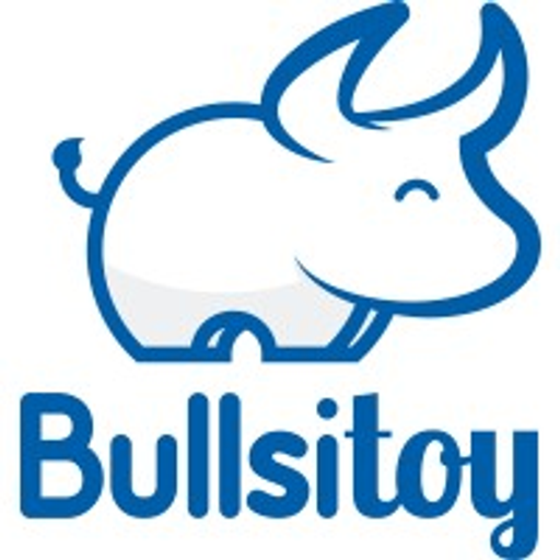 A white cartoon pig logo depicts Bullsitoy LLC with a playful and friendly design