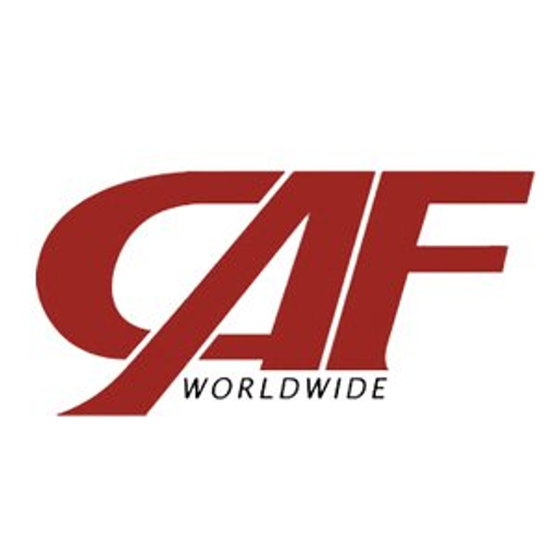 Caf Worldwide Inc logo featuring a stylized red globe with the words Worldwide in bold red letters