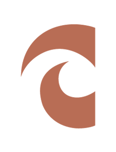 A stylized negative space C logo representing Calderon Textiles features a bold dark shape against a white background