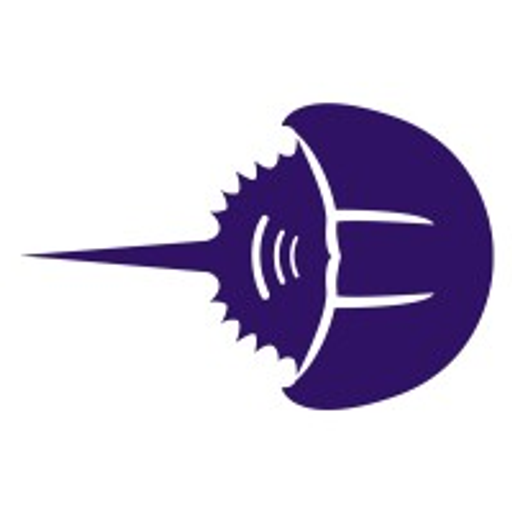 A vibrant cambria logo featuring a stylized horseshoe crab with prominent dark blue lines outlining its shell and legs