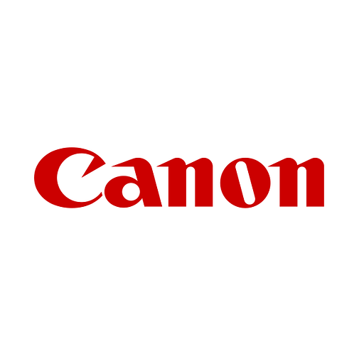 A bold red Canon logo prominently displays the brands name and emblem showcasing its signature design