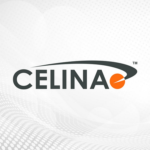 Celina aluminum precision technology logo featuring a stylized gear design with a dominant blue color and silver details