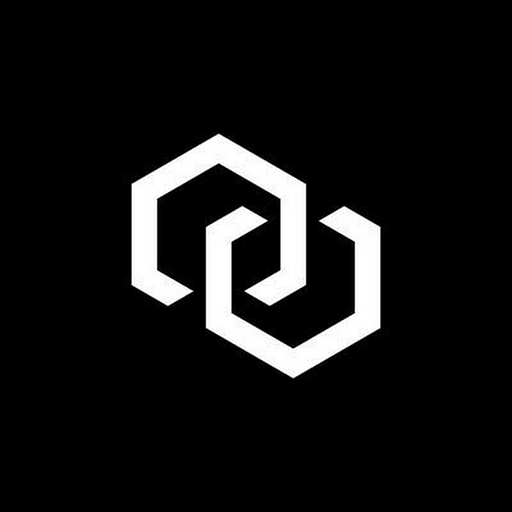 A white interlocking hexagonal logo design representing chain logic LLC featuring precise geometric shapes