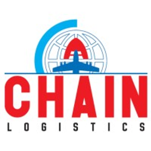 A stylized airplane icon represents chain logistics with a blue background and red details