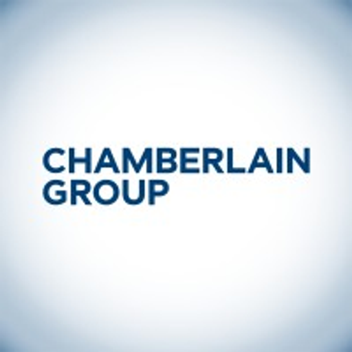 Chamberlain Group Inc logo featuring a stylized blue shield with the company name prominently displayed in white