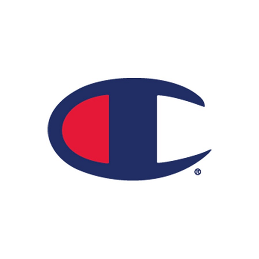 A bold red and blue Champion logo oval dominates the image showcasing the brands signature colors and emblem design