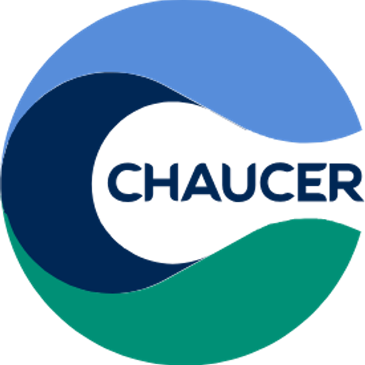 A dark blue circular logo featuring a white wave graphic over a green background represents Chaucer Foods Inc