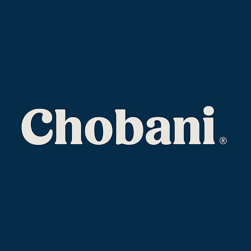 Chobani logo featuring the brands signature yogurt spoon design in white on a white background