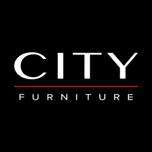 City Furniture logo featuring a stylized cityscape silhouette with a prominent chair icon representing comfort and design