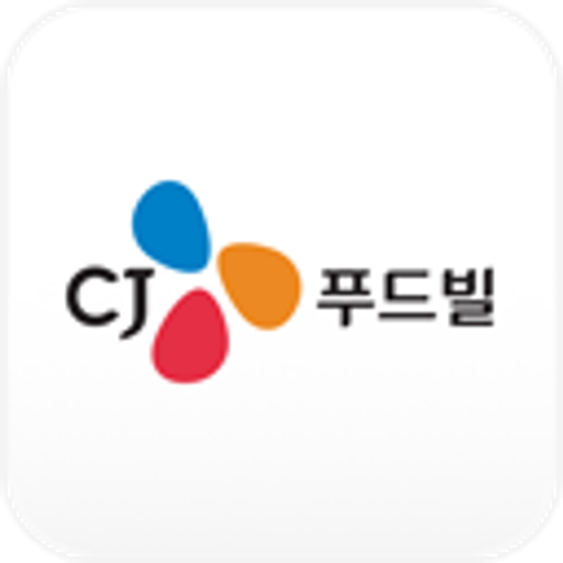 The CJ Foodville logo features a red and white circle within a blue circle conveying a modern and fresh food brand identity