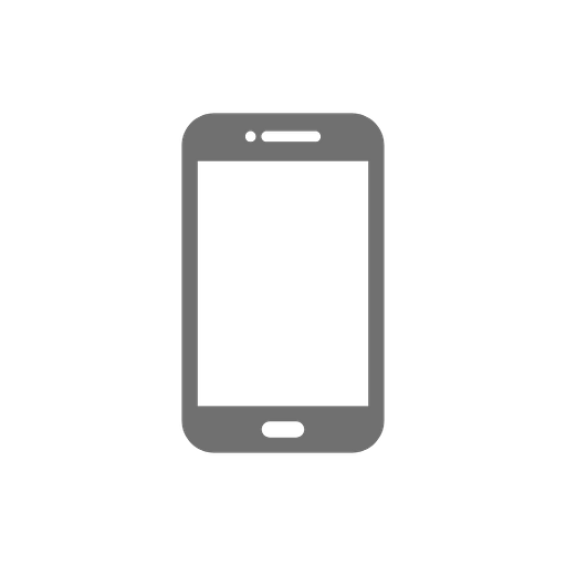 A gray smartphone sits on a white background with a blurred background suggesting a business setting The phone is the