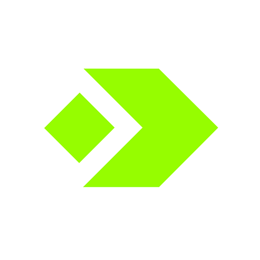 A bright green logo depicts a stylized shipping container with a white square inside representing a parcel or shipment