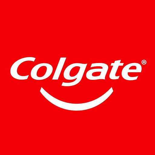 Colgate logo prominently displayed against a solid red background representing the toothpaste brands iconic design and