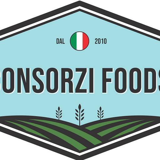 A light blue logo depicts a stylized green wheat stalk with the words Consorzi Foods in white