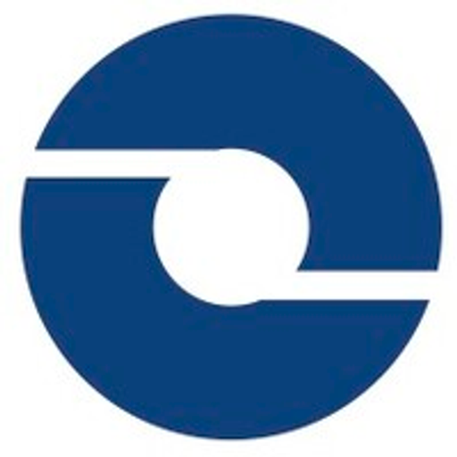 A white circle logo featuring Convermat Corporations emblema single white circle within a blue backgroundrepresenting the