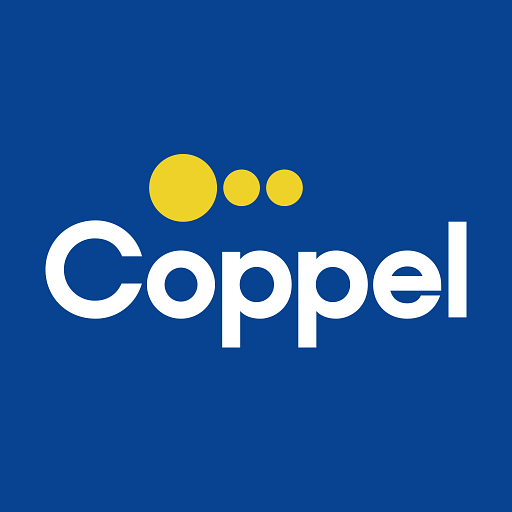 The Coppel corporation logo features a vibrant yellow sphere against a blue background representing the companys brand