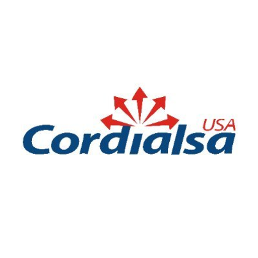 The image displays the Cordials USA Inc logo featuring a stylized blue feather design against a white background