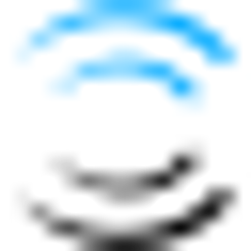 A stylized blue and white logo featuring a person running with arms outstretched against a blue background