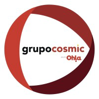 A corporate logo featuring Cosmic Express with a stylized rocket and the word Corp in a dark color scheme