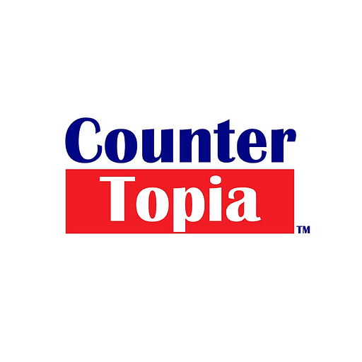 A red rectangle features the Countertopia LLC logo with a stylized countertop design and the words Countertopia LLC in white
