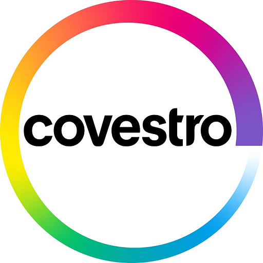 Covestro LLC logo featuring a vibrant circular design with shades of blue green and pink