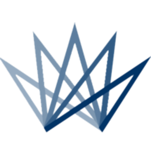 A stylized blue crown emblem featuring sharp points and radiating lines symbolizing royalty and leadership