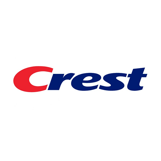 The Crest logo displays the brands signature blue and white lines forming the iconic crest design