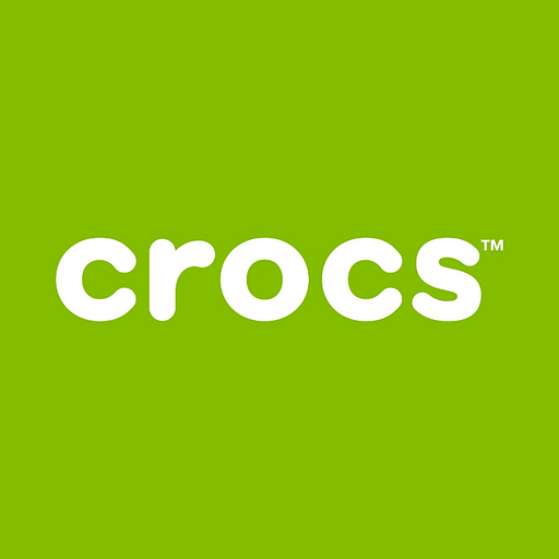 The Crocs Inc logo features the iconic Crocs clog design in bright yellow against a white background