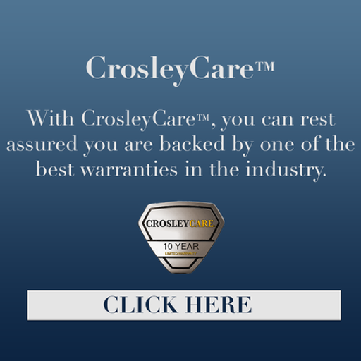 Crosley Group Inc DBA Crosley Home logo is displayed against a blue background The logo features a stylized turntable design