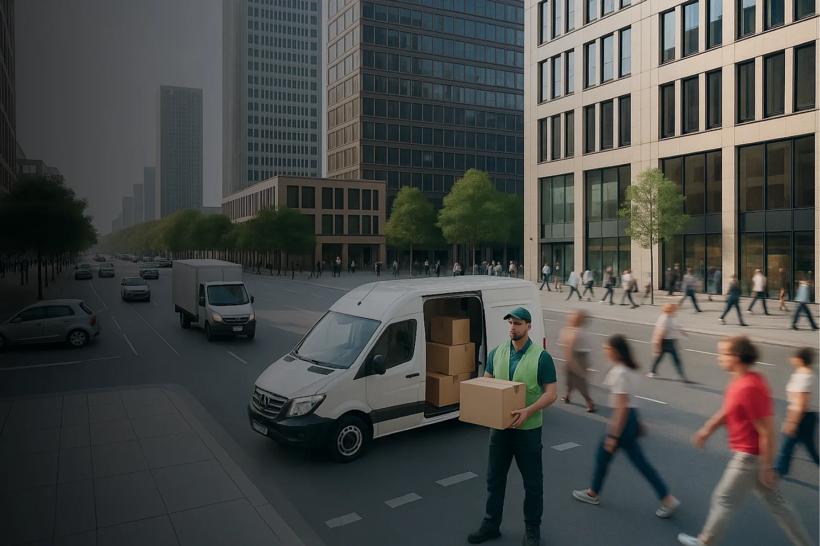 Dynamic urban landscape representing crowdsourced delivery network