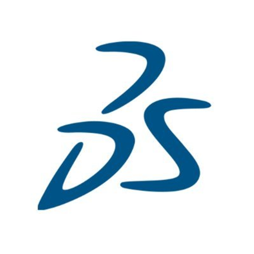 The Dassault Systèmes logo is prominently displayed a stylized blue geometric design representing the companys brand and
