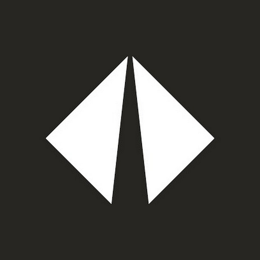 Da International logo featuring three white triangles sharply angled downwards against a black background