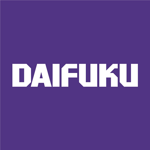 A Daifuku logo features a stylized blue and white graphic resembling a rotating conveyor belt conveying a symbol of logistics